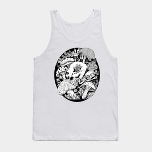 Mushroom Forest Skull - Black Linework Tank Top